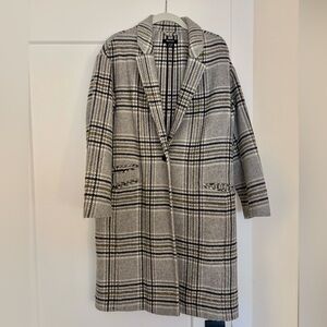 Madewell Grey, Black, White and Yellow Plaid Wool Coat